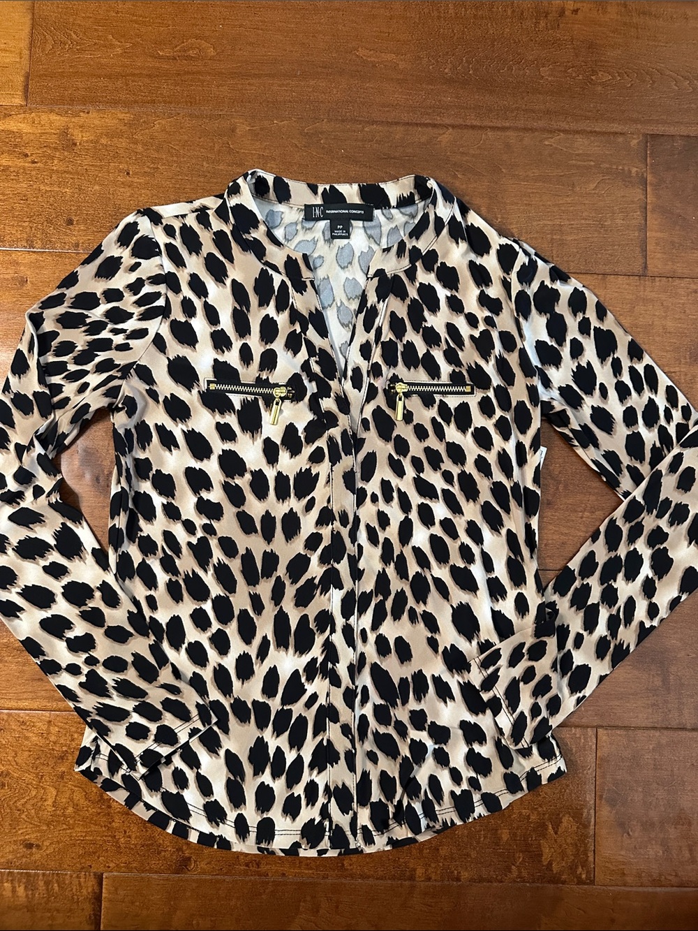 INC International Concepts Beige and Black Leopard Blouse